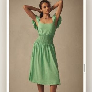 Nation LTD Anthropologie Brittani smocked waist midi‎ dress green size M NWT